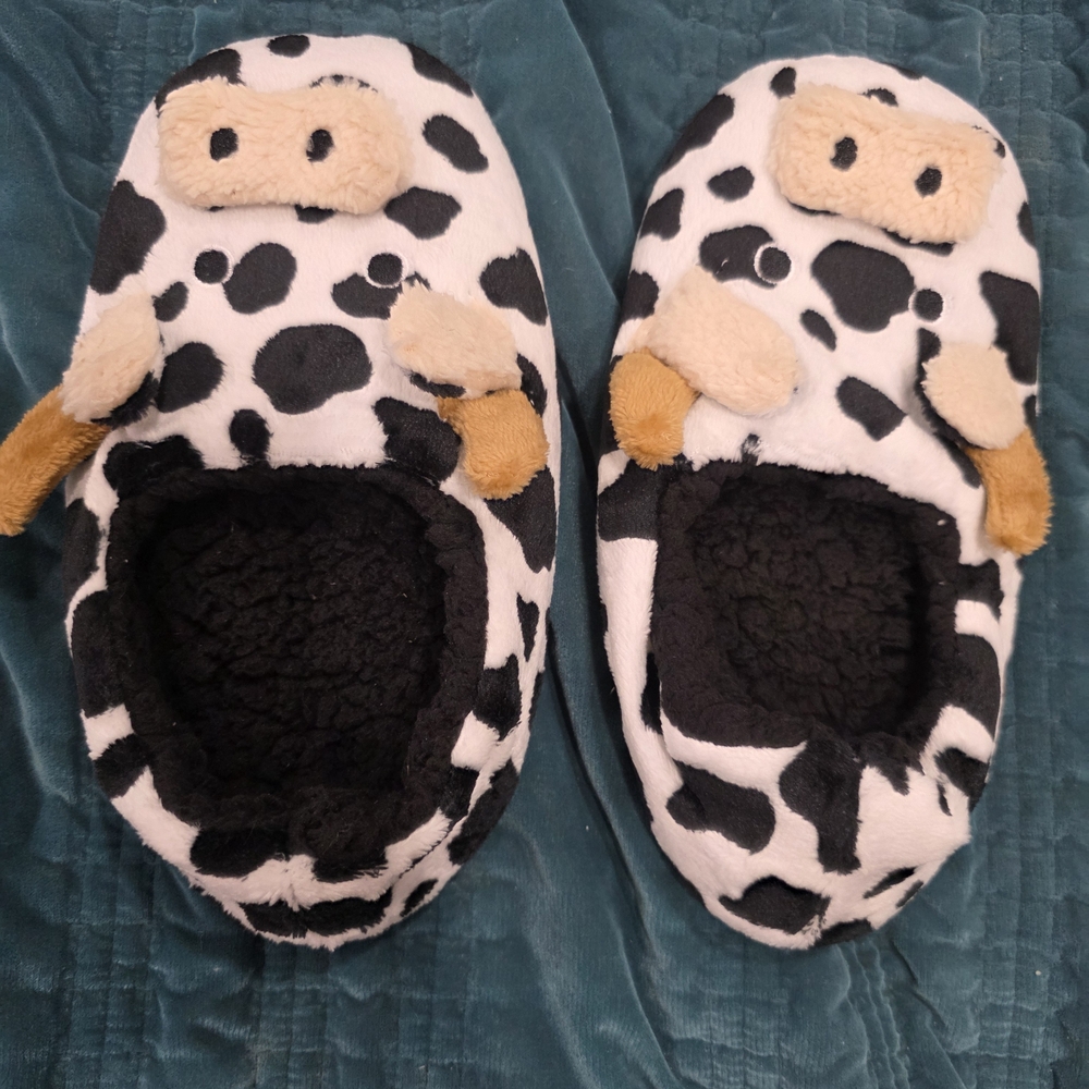 Cow Print Slippers with Ears